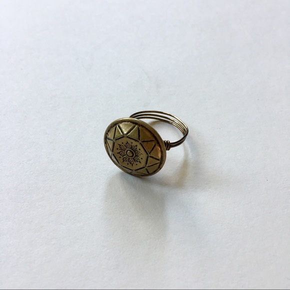 Handmade Bronze Boho Button Ring - Picture 2 of 4